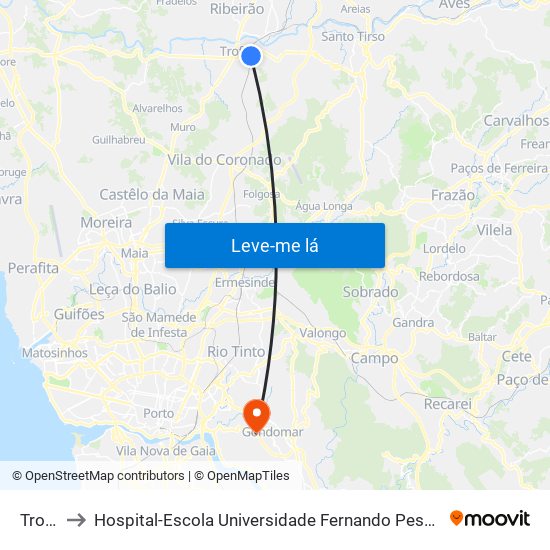 Trofa to Hospital-Escola Universidade Fernando Pessoa map