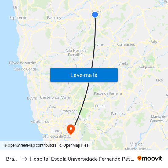 Braga to Hospital-Escola Universidade Fernando Pessoa map