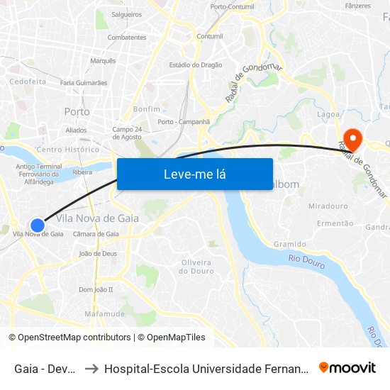 Gaia - Devesas to Hospital-Escola Universidade Fernando Pessoa map