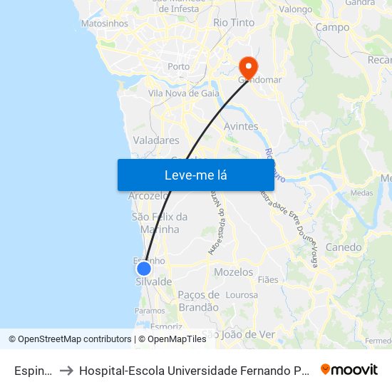 Espinho to Hospital-Escola Universidade Fernando Pessoa map