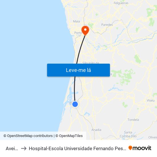 Aveiro to Hospital-Escola Universidade Fernando Pessoa map