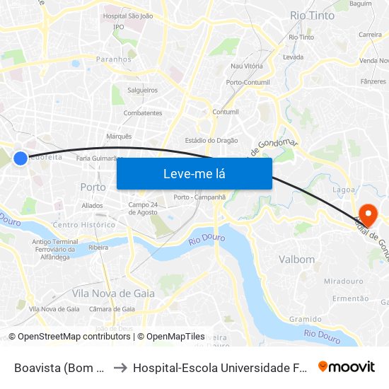 Boavista (Bom Sucesso) to Hospital-Escola Universidade Fernando Pessoa map