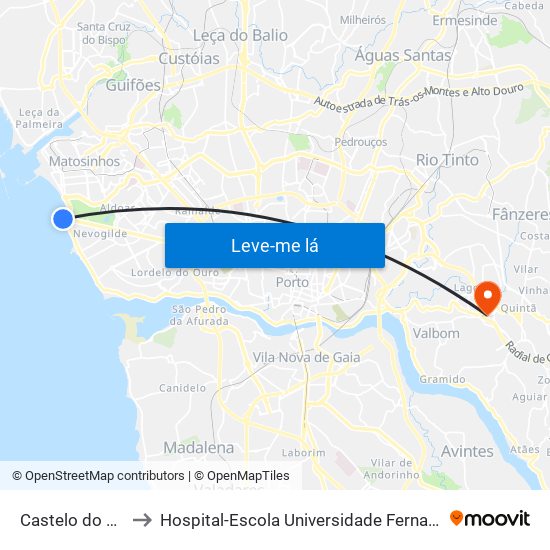 Castelo do Queijo to Hospital-Escola Universidade Fernando Pessoa map