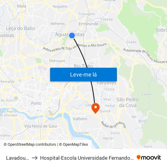 Lavadouros to Hospital-Escola Universidade Fernando Pessoa map