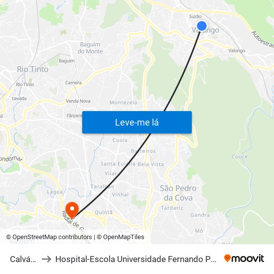 Calvário to Hospital-Escola Universidade Fernando Pessoa map