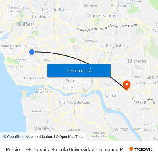 Preciosa to Hospital-Escola Universidade Fernando Pessoa map