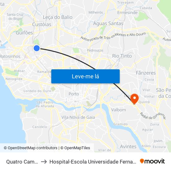 Quatro Caminhos to Hospital-Escola Universidade Fernando Pessoa map
