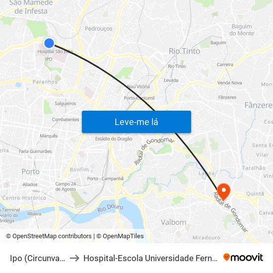 Ipo (Circunvalação) to Hospital-Escola Universidade Fernando Pessoa map