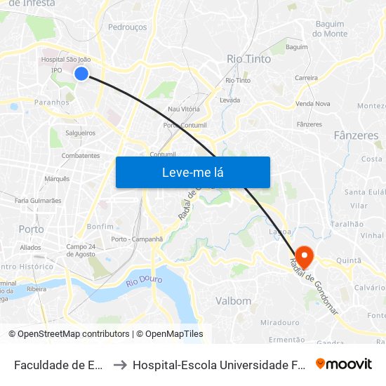 Faculdade de Engenharia to Hospital-Escola Universidade Fernando Pessoa map