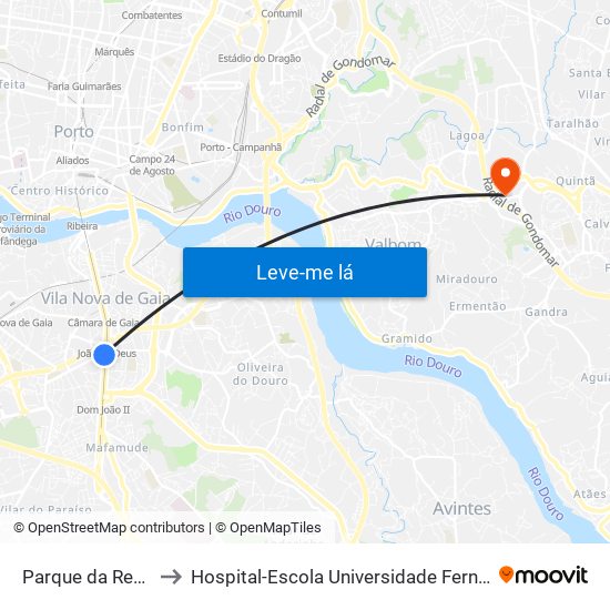 Parque da República to Hospital-Escola Universidade Fernando Pessoa map
