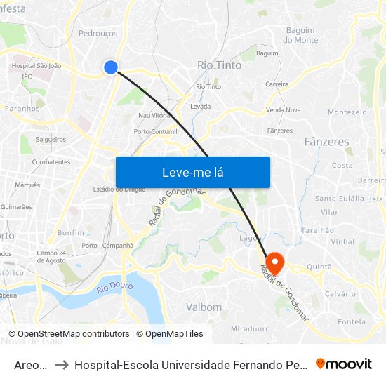 Areosa to Hospital-Escola Universidade Fernando Pessoa map
