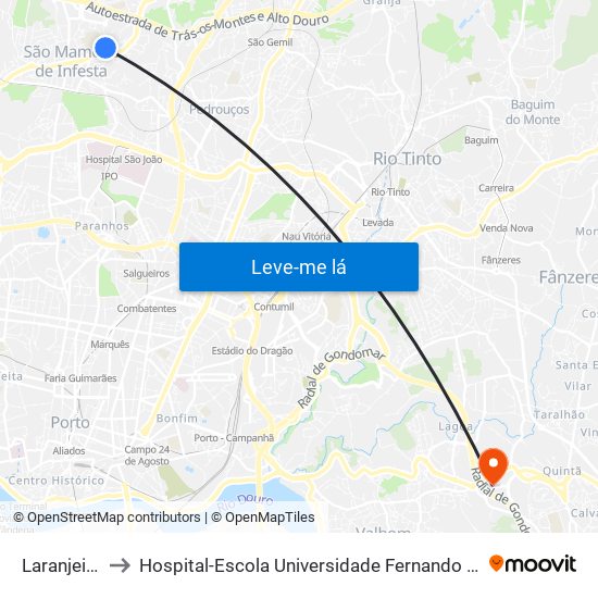 Laranjeiras to Hospital-Escola Universidade Fernando Pessoa map