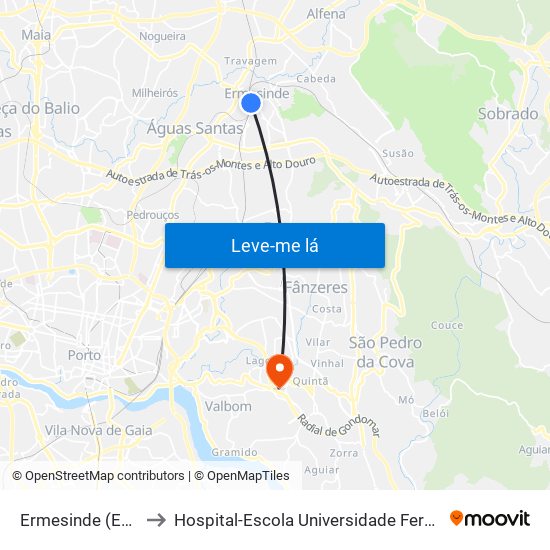 Ermesinde (Estação) to Hospital-Escola Universidade Fernando Pessoa map