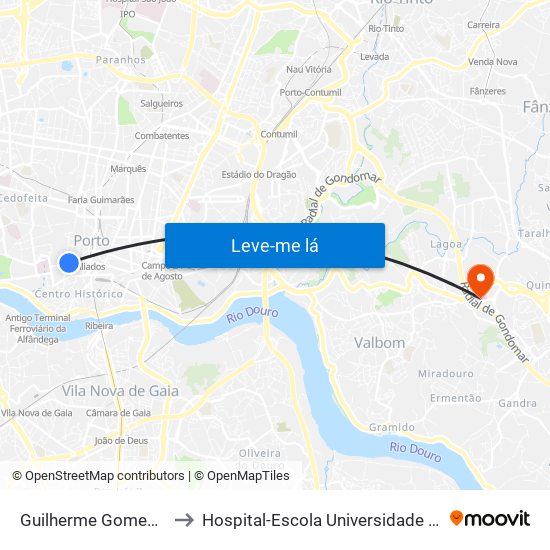 Guilherme Gomes Fernandes to Hospital-Escola Universidade Fernando Pessoa map