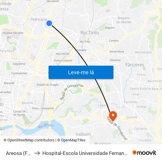 Areosa (Feira) to Hospital-Escola Universidade Fernando Pessoa map