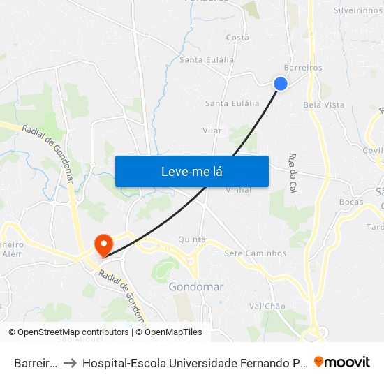 Barreiros to Hospital-Escola Universidade Fernando Pessoa map