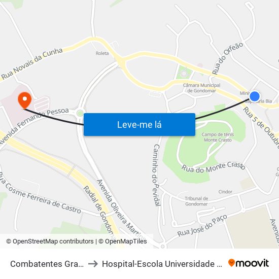 Combatentes Grande Guerra to Hospital-Escola Universidade Fernando Pessoa map