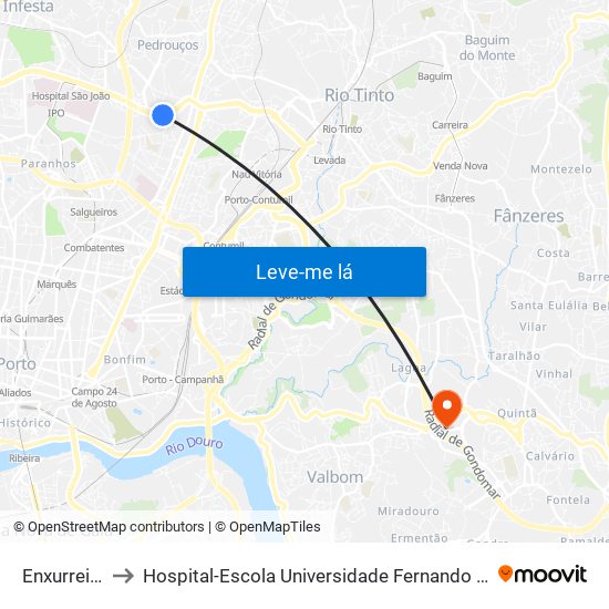 Enxurreiras to Hospital-Escola Universidade Fernando Pessoa map