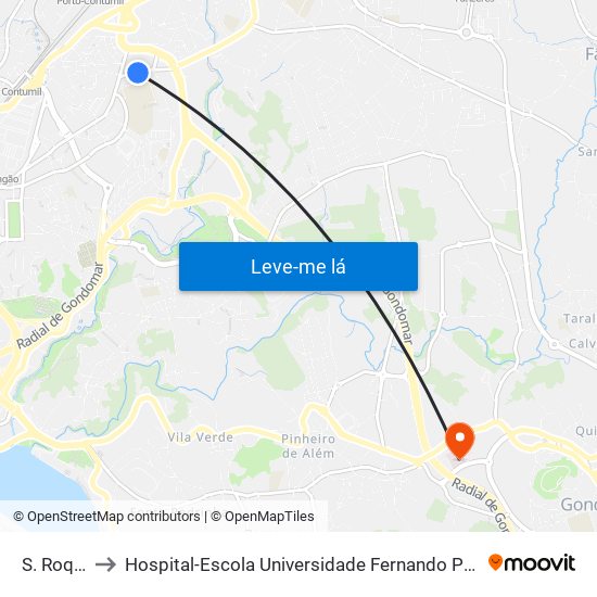 S. Roque to Hospital-Escola Universidade Fernando Pessoa map