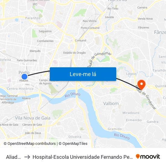 Aliados to Hospital-Escola Universidade Fernando Pessoa map