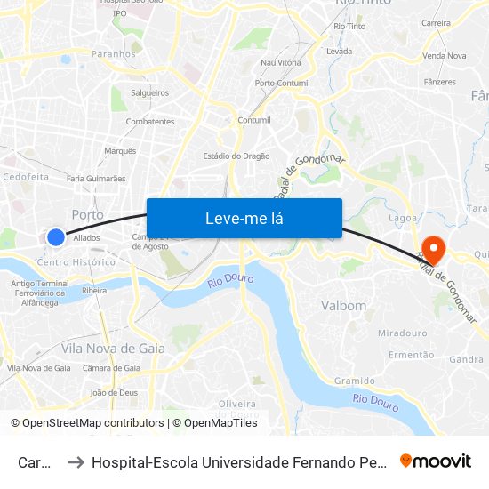 Carmo to Hospital-Escola Universidade Fernando Pessoa map
