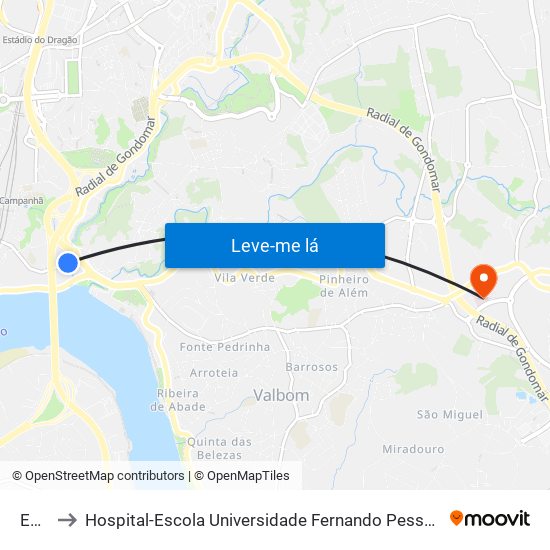 Edp to Hospital-Escola Universidade Fernando Pessoa map