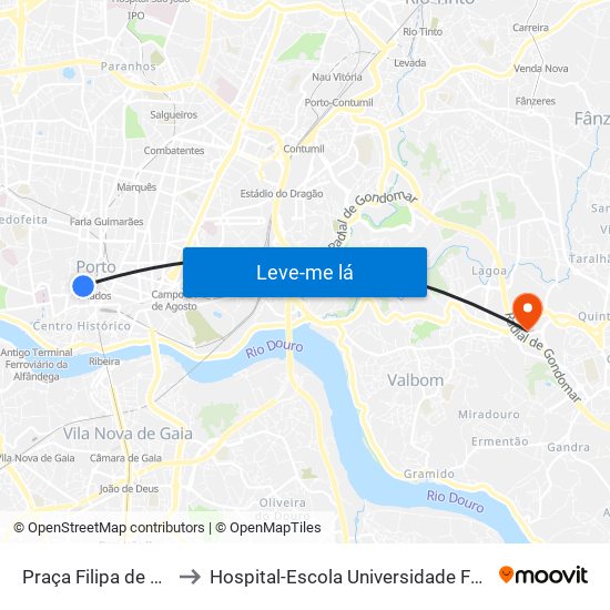 Praça Filipa de Lencastre to Hospital-Escola Universidade Fernando Pessoa map