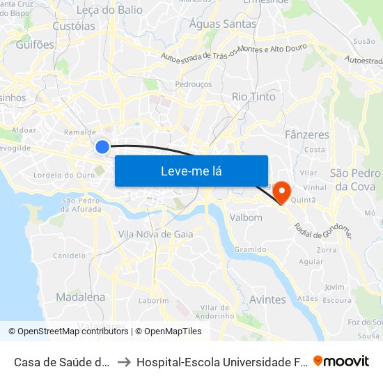 Casa de Saúde da Boavista to Hospital-Escola Universidade Fernando Pessoa map