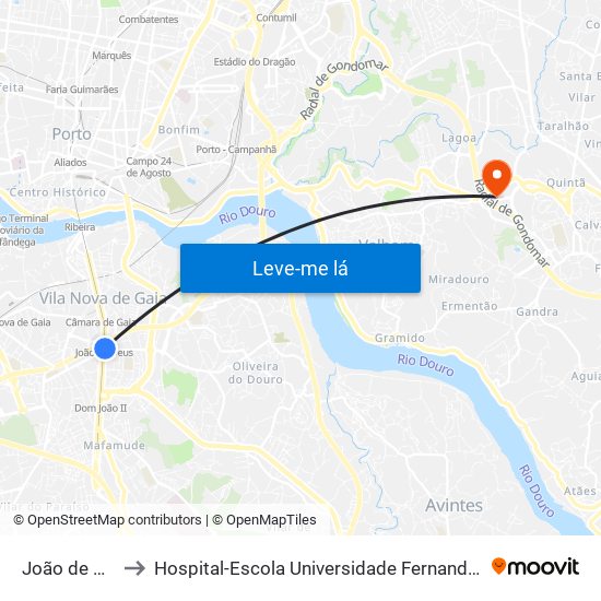 João de Deus to Hospital-Escola Universidade Fernando Pessoa map