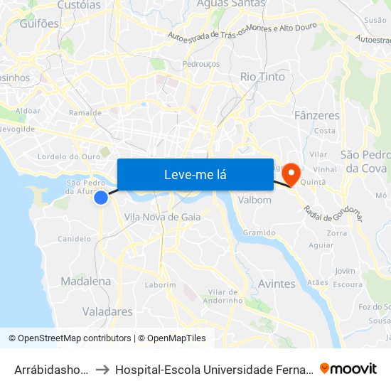 Arrábidashopping to Hospital-Escola Universidade Fernando Pessoa map