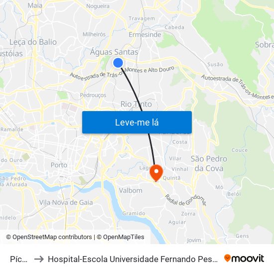 Pícua to Hospital-Escola Universidade Fernando Pessoa map