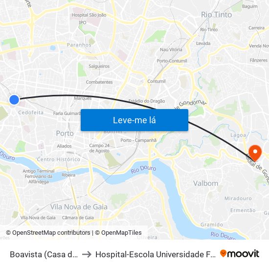 Boavista (Casa da Música) to Hospital-Escola Universidade Fernando Pessoa map