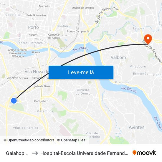 Gaiahopping to Hospital-Escola Universidade Fernando Pessoa map