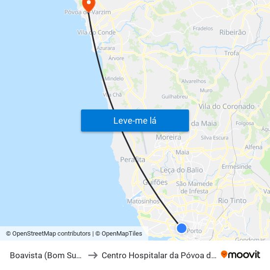 Boavista (Bom Sucesso) to Centro Hospitalar da Póvoa de Varzim map