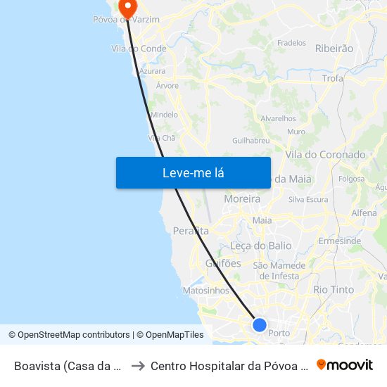 Boavista (Casa da Música) to Centro Hospitalar da Póvoa de Varzim map