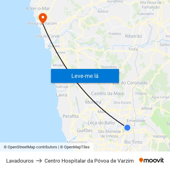 Lavadouros to Centro Hospitalar da Póvoa de Varzim map