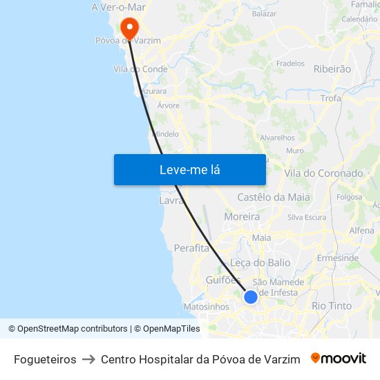 Fogueteiros to Centro Hospitalar da Póvoa de Varzim map