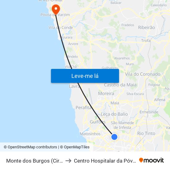 Monte dos Burgos (Circunvalação) to Centro Hospitalar da Póvoa de Varzim map