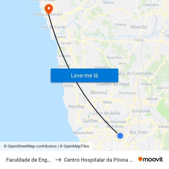 Faculdade de Engenharia to Centro Hospitalar da Póvoa de Varzim map