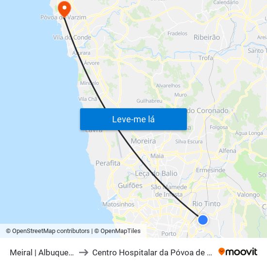 Meiral | Albuquerque to Centro Hospitalar da Póvoa de Varzim map