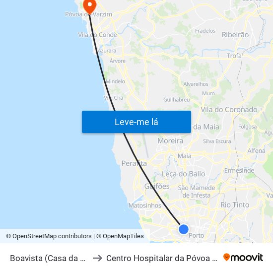 Boavista (Casa da Música) to Centro Hospitalar da Póvoa de Varzim map