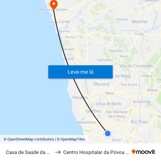 Casa de Saúde da Boavista to Centro Hospitalar da Póvoa de Varzim map