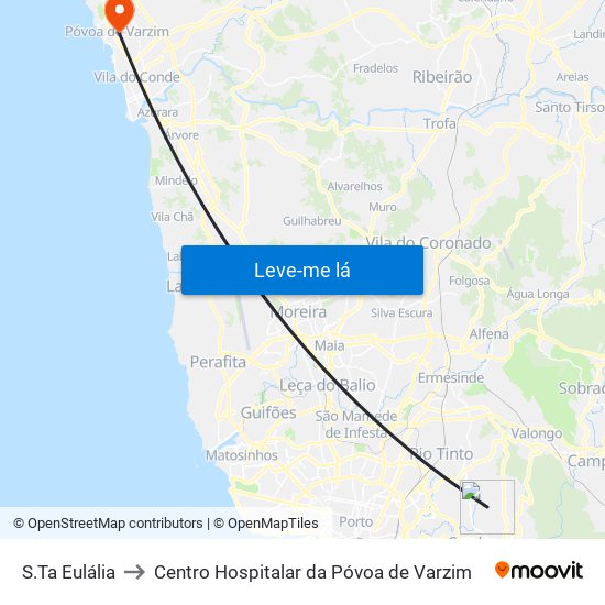 S.Ta Eulália to Centro Hospitalar da Póvoa de Varzim map
