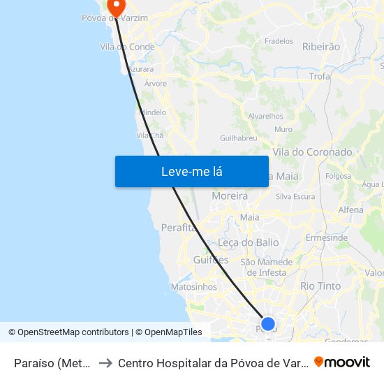 Paraíso (Metro) to Centro Hospitalar da Póvoa de Varzim map