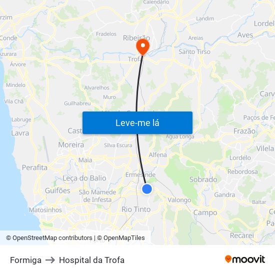 Formiga to Hospital da Trofa map
