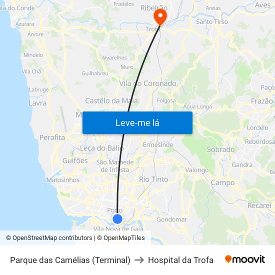 Parque das Camélias (Terminal) to Hospital da Trofa map