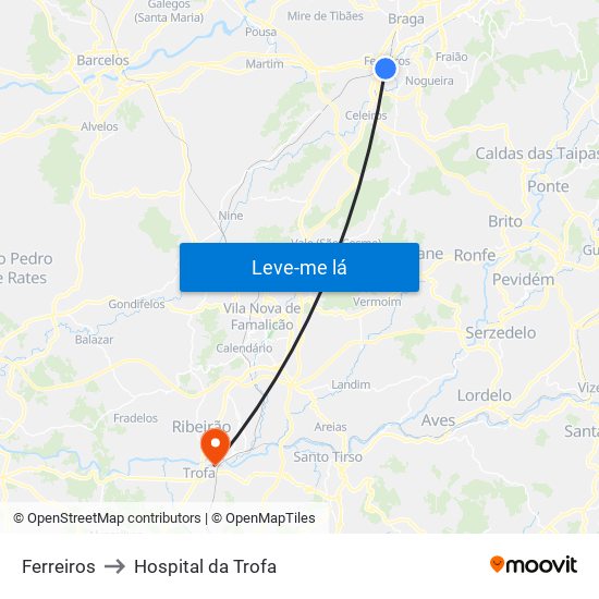 Ferreiros to Hospital da Trofa map