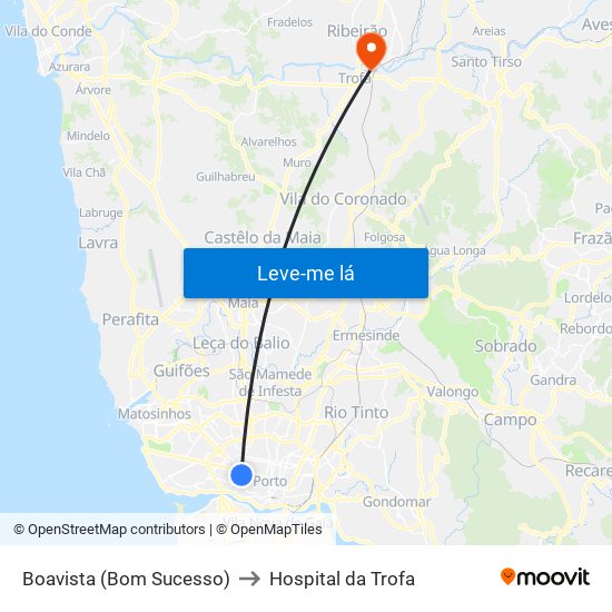 Boavista (Bom Sucesso) to Hospital da Trofa map