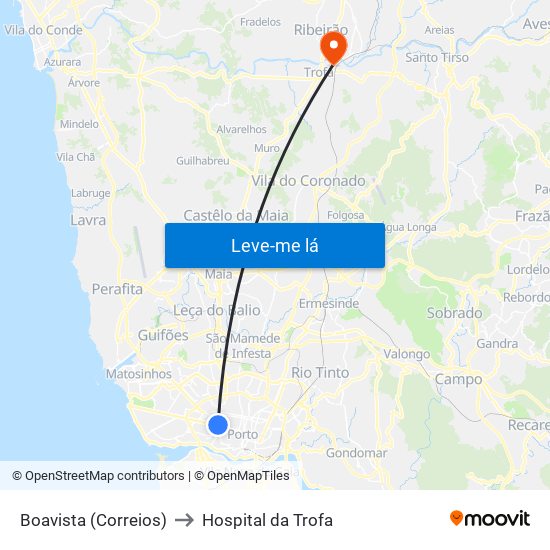 Boavista (Correios) to Hospital da Trofa map