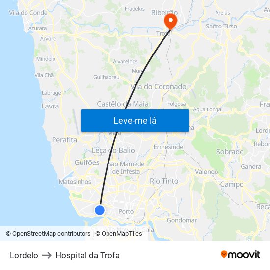 Lordelo to Hospital da Trofa map